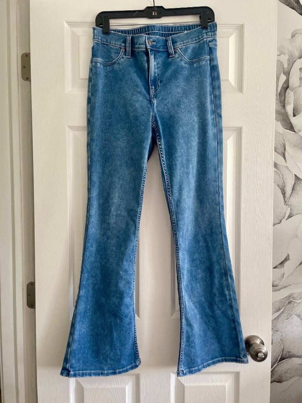 Aerie High Rise Flare Jeans Medium Wash Stretch Denim